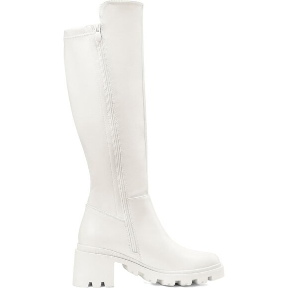 Women's White Knee High Comfortable Platform Heel Round Toe Stretch Boots - Picture 2 of 7